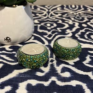 Green Blingy Tea Light Candle Holder Set. K-12